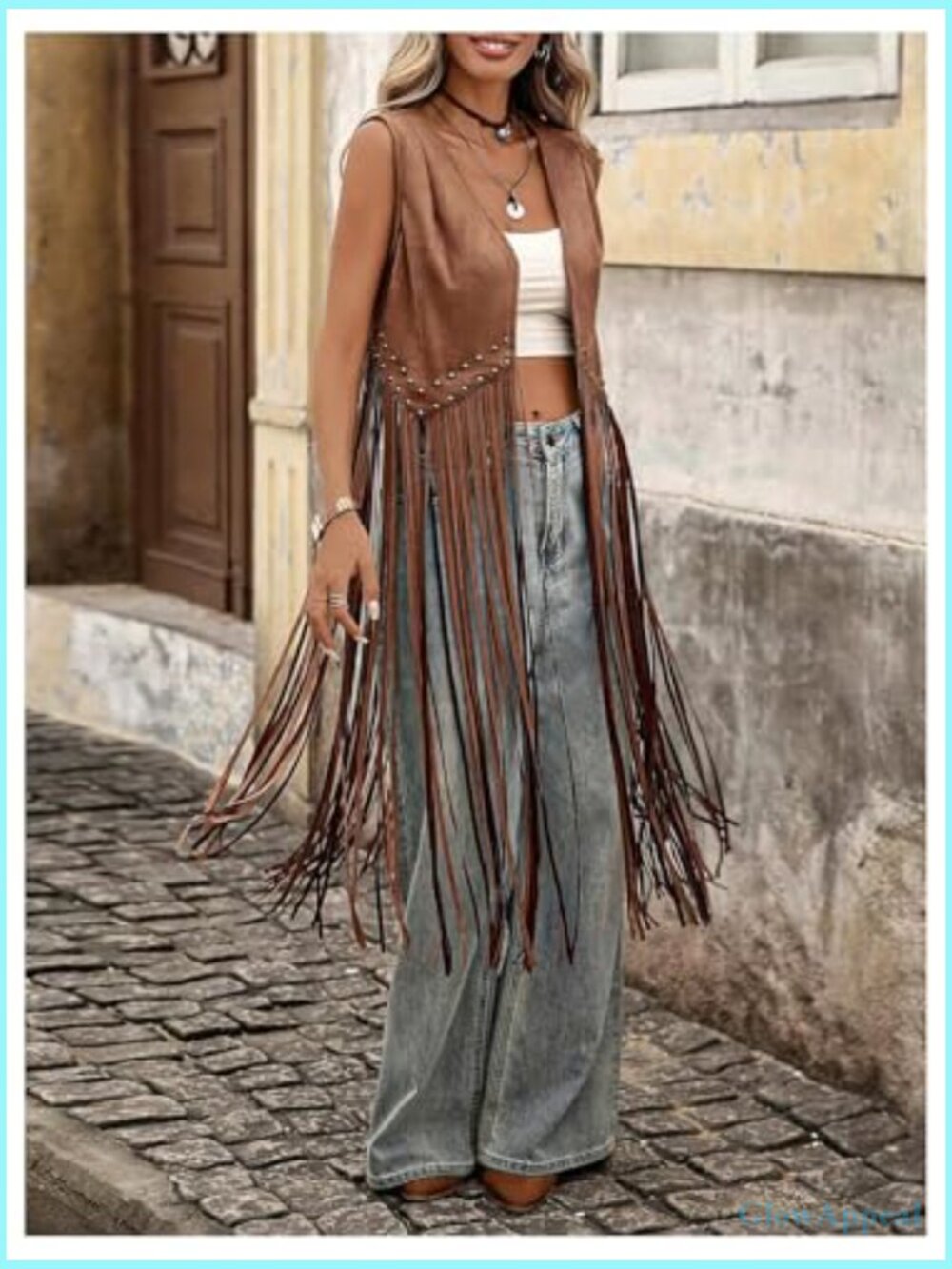 Tassel Fringe Sleeveless Vest - Cowboy Chic Outerwear Suede Vest - Picture 5 of 5